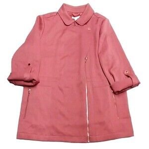 Isaac Mizrahi Womens Size 14 Pink Dusky Rose Jacket Diagonal Zip Roll Sleeve NEW